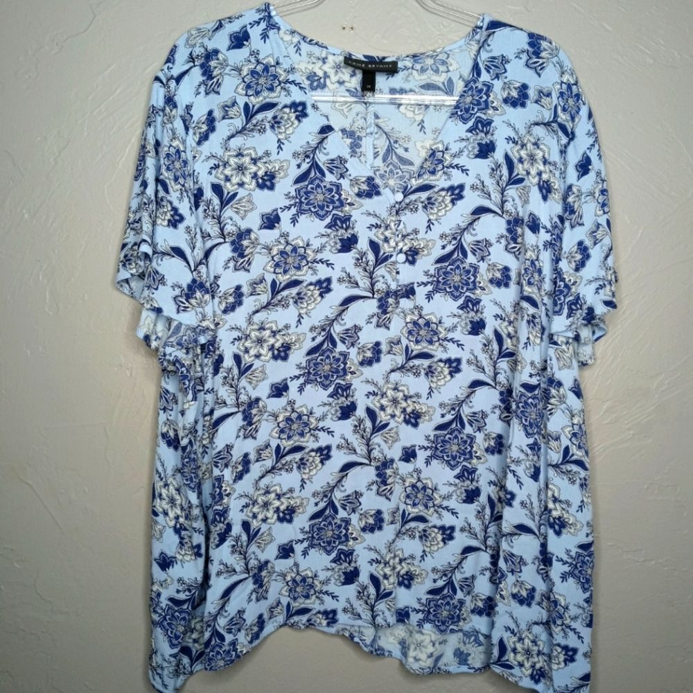 Lane Bryant Blue Floral Print Blouse